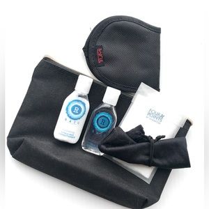 TJX Cosmetic Bag ,Tumi Eye Mask,shampoo,conditioner, makeup cloth,bag 4 glasses